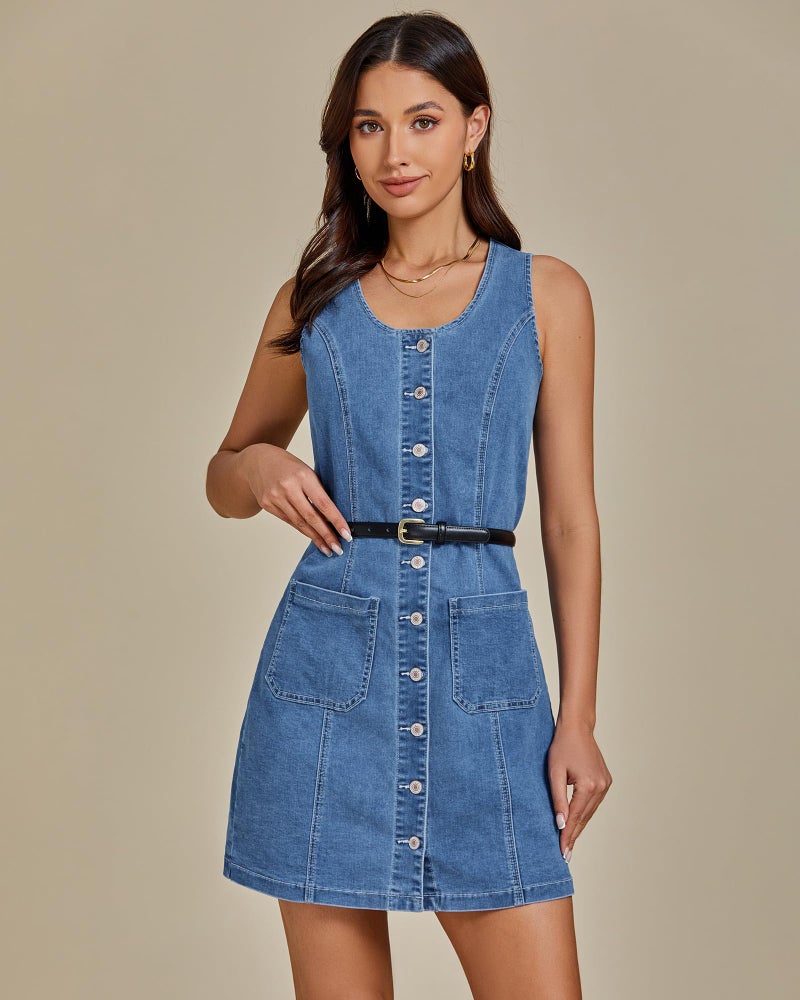 luvamia Denim Dresses for Ladies Short Dresses for Women Casual Bay Blue Size Medium Size 8 10 - Image 5