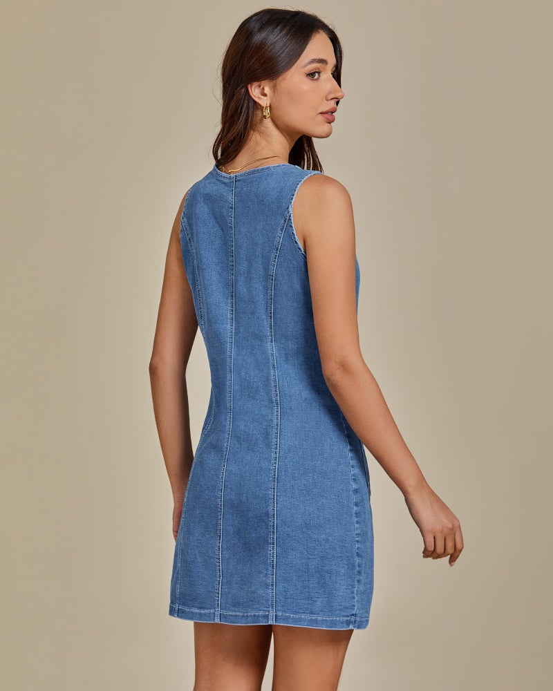 luvamia Denim Dresses for Ladies Short Dresses for Women Casual Bay Blue Size Medium Size 8 10 - Image 3