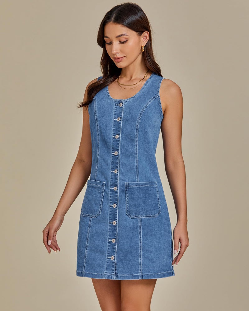 luvamia Denim Dresses for Ladies Short Dresses for Women Casual Bay Blue Size Medium Size 8 10 - Image 4
