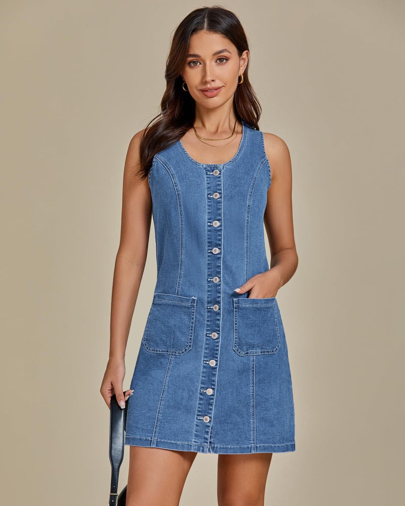 luvamia Denim Dresses for Ladies Short Dresses for Women Casual Bay Blue Size Medium Size 8 10 - Image 2