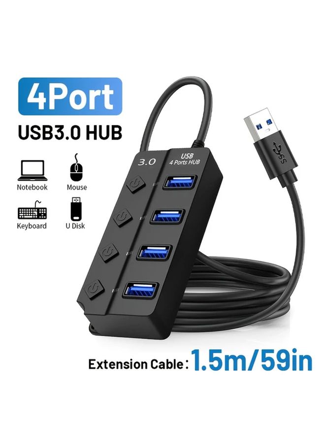 USB 3.0 محور منفذ 4 مع مفتاح فردي كابل 30 سم للكمبيوتر المحمول محرك الأقراص الصلبة - Image 1