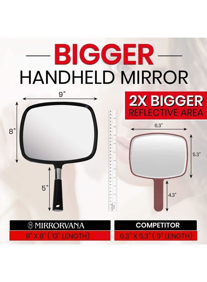 Mirrorvana Large Hand Mirror with Comfy Handle - Black Portable Handheld Mirror - 9" x 13" - Image 2