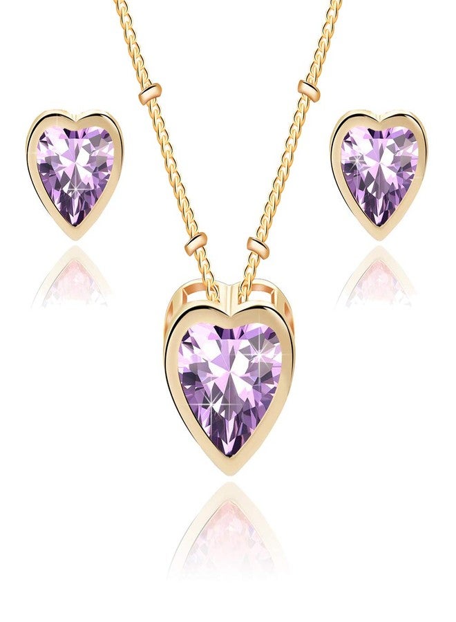 EVEVIC Austrian Crystal Heart Pendant Necklace Earrings for Women 14K Gold Plated Hypoallergenic Jewelry Set, Metal Rose Gold, crystal, - Image 1