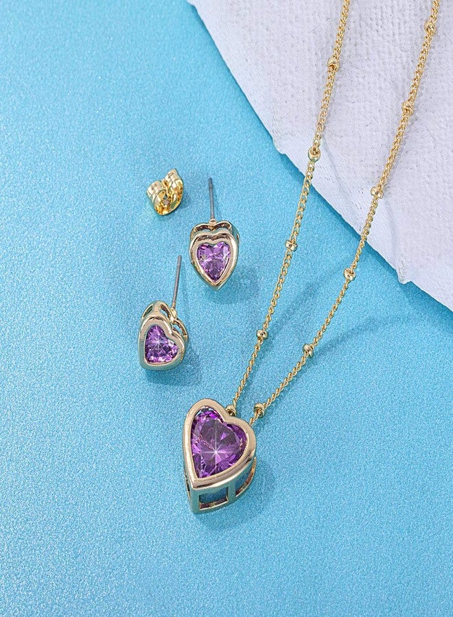 EVEVIC Austrian Crystal Heart Pendant Necklace Earrings for Women 14K Gold Plated Hypoallergenic Jewelry Set, Metal Rose Gold, crystal, - Image 5