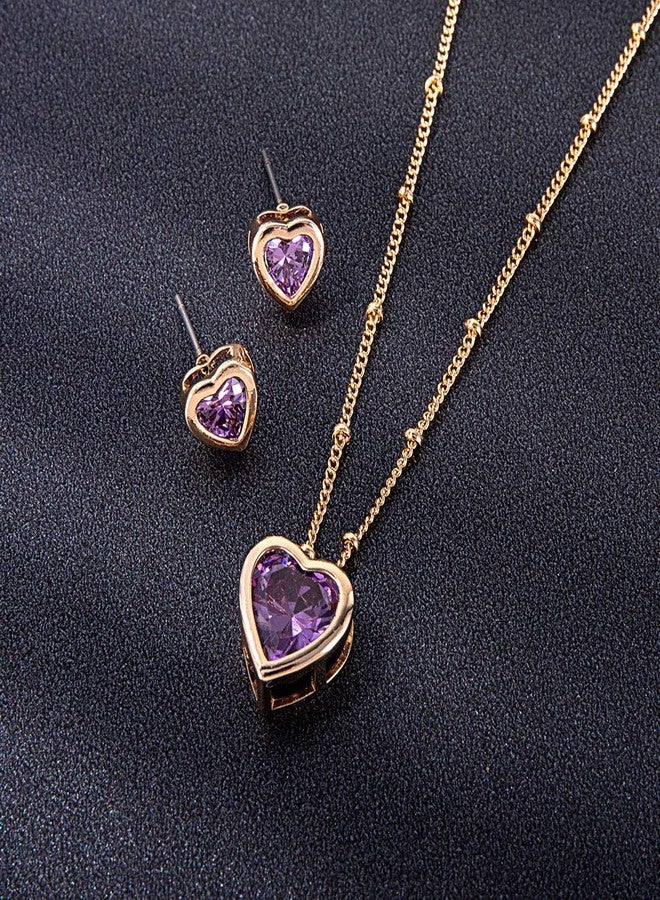 EVEVIC Austrian Crystal Heart Pendant Necklace Earrings for Women 14K Gold Plated Hypoallergenic Jewelry Set, Metal Rose Gold, crystal, - Image 3