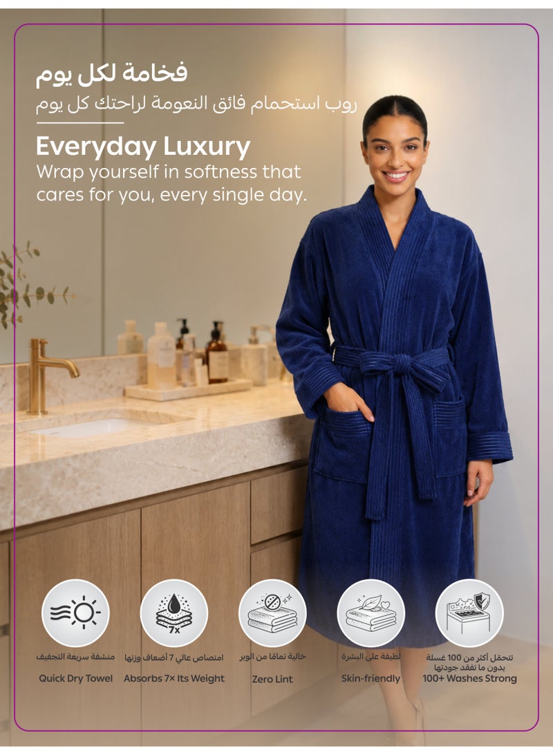 Donetella 1-Pcs Unisex  Bathrobe  L Size - Kimono Collar, Highly Absorbent, Quick Dry, Soft Spa Robe with Belt & Pockets - Microfiber 330 GSM, Everyday Use - Image 3