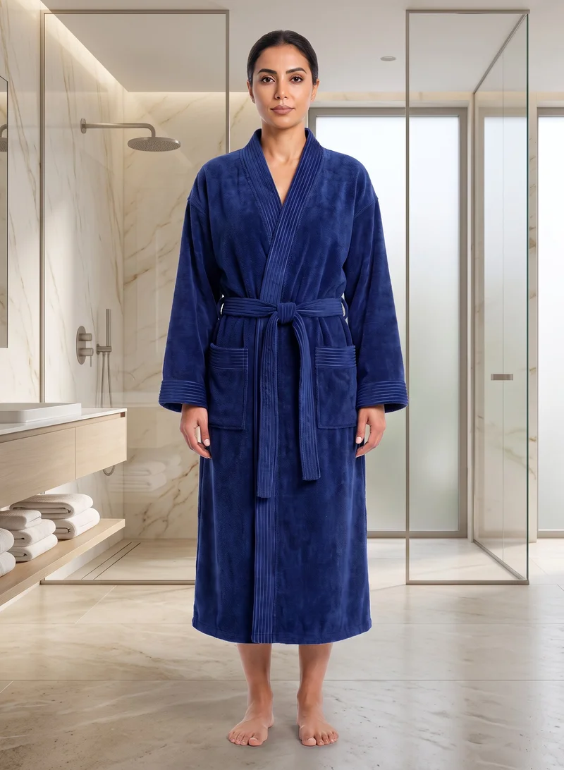 1-Pcs Unisex  Bathrobe  L Size - Kimono Collar, Highly Absorbent, Quick Dry, Soft Spa Robe with Belt & Pockets - Microfiber 330 GSM, Everyday Use
