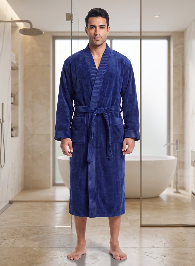Donetella 1-Pcs Unisex  Bathrobe  L Size - Kimono Collar, Highly Absorbent, Quick Dry, Soft Spa Robe with Belt & Pockets - Microfiber 330 GSM, Everyday Use - Image 2