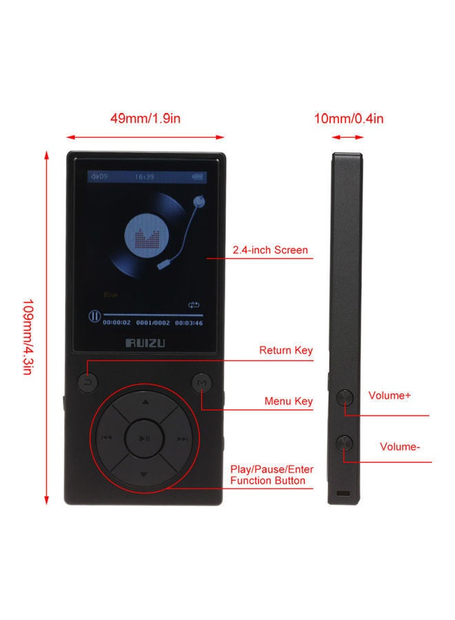 NIBEMINENT MP3 MP4 Bluetooth Music Player D11 Black - Image 5