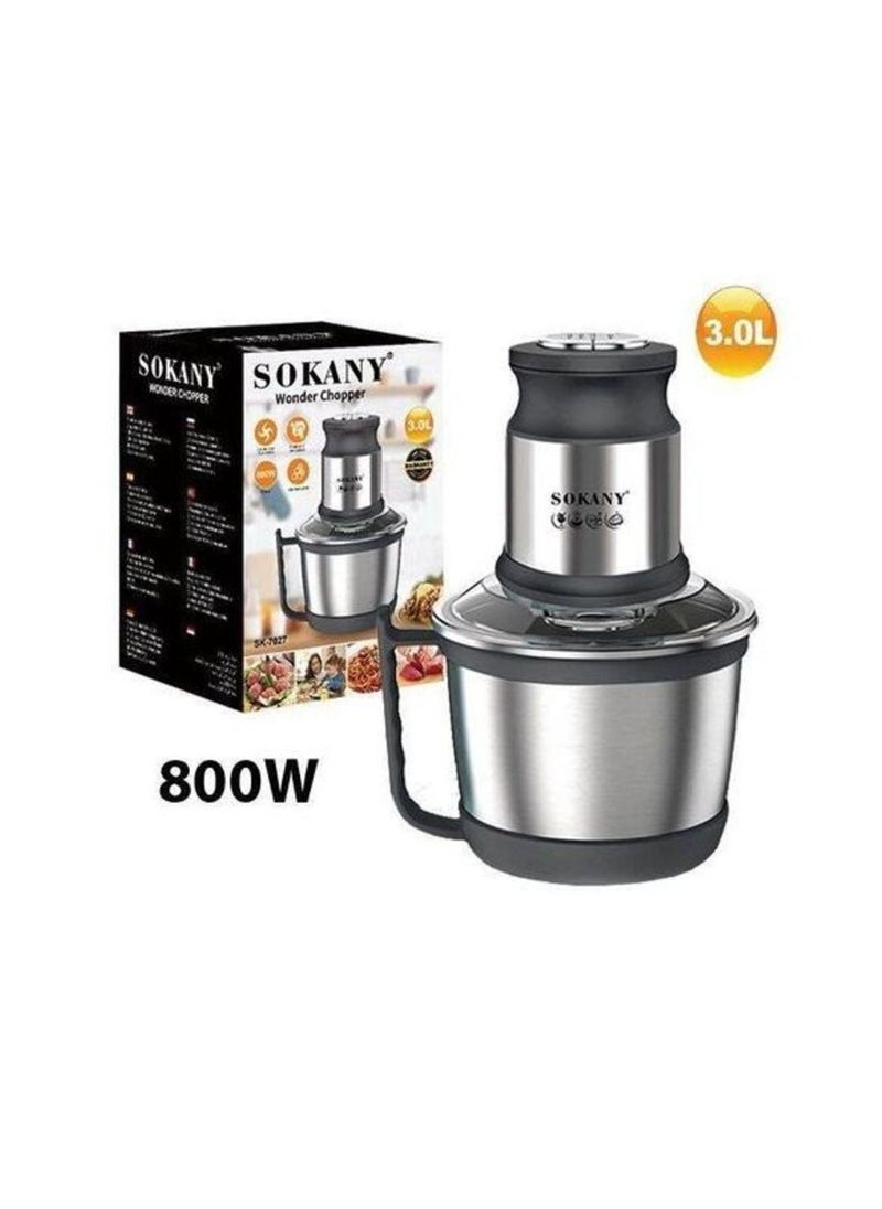 sokany Chopper & Grinder With DOUBLE LAYERS Stainless Bowl/3 L /4 Blades / 800 W - ( SK-7027)  - Image 4
