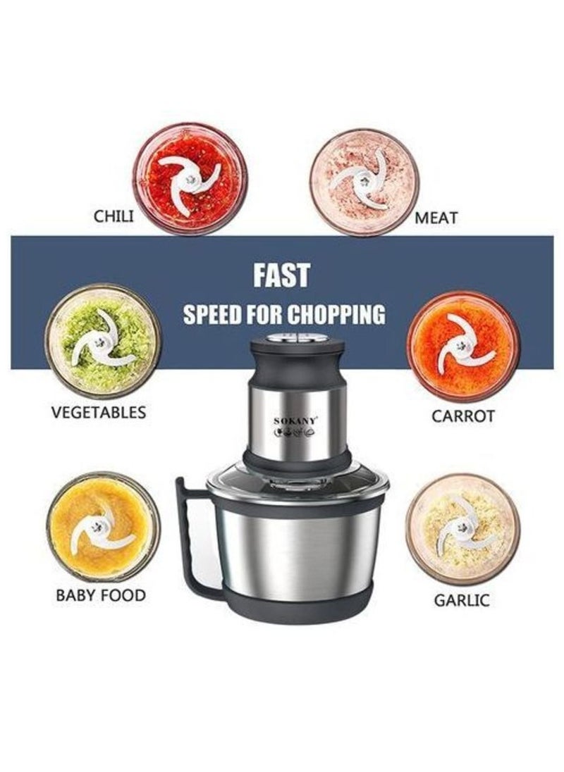 sokany Chopper & Grinder With DOUBLE LAYERS Stainless Bowl/3 L /4 Blades / 800 W - ( SK-7027)  - Image 5