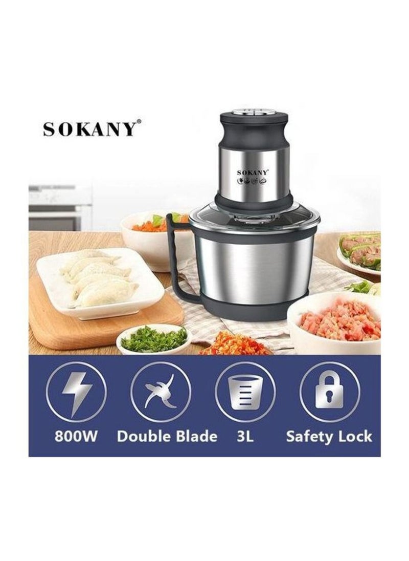 sokany Chopper & Grinder With DOUBLE LAYERS Stainless Bowl/3 L /4 Blades / 800 W - ( SK-7027)  - Image 3