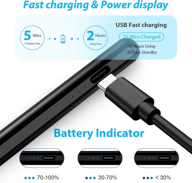 Kingone Stylus Pen,ipad Pencil With Ultra High Precision &Tilt Sensitivity,LED Power Display Strong Magnetic,Prevents False Touch,Universal iPad Stylus Pencil for iPa d 2018 & Later (Black) - Image 2