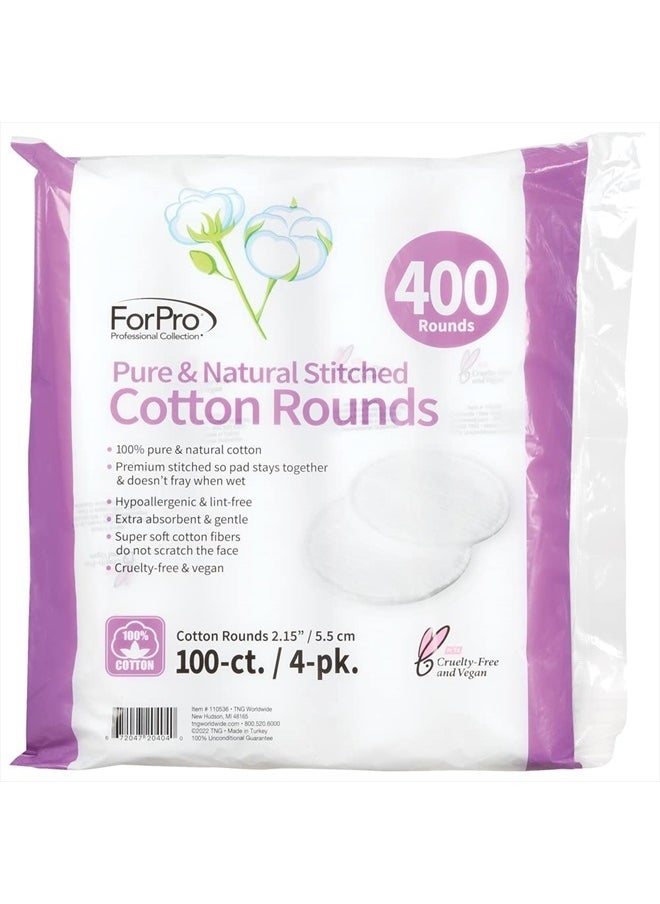ForPro Professional Collection Pure & Natural Stitched Cotton Rounds for Face, 100% Pure Cotton Makeup Remover Pads, Hypoallergenic, Lint-Free, Vegan & Cruelty-Free, Pack of 4-100 Cotton Pads  - Image 2