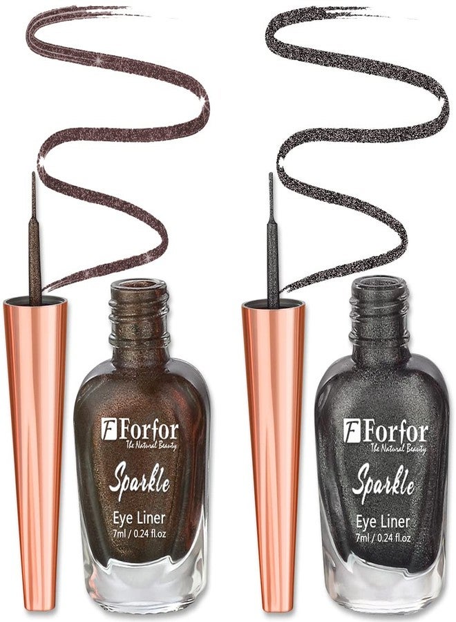 فور فور محدد عيون سائل لامع من فورفور، مقاوم للتلطخ والماء، 7 مل لكل عبوة (مجموعة من 2، رمادي، بني) - Image 1