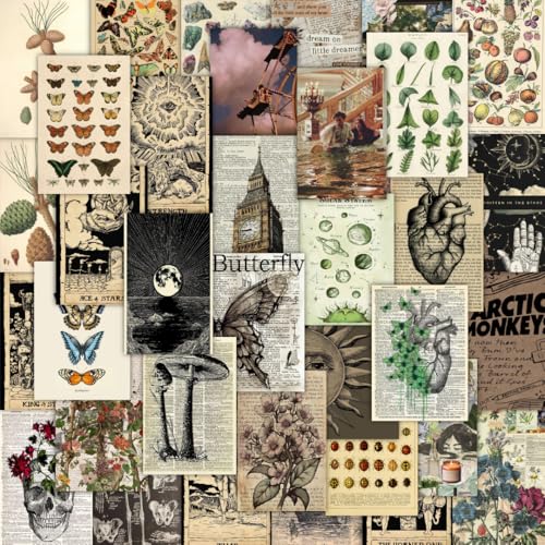 CodersParadise Pack of 54 Aesthetic Vintage Wall Collage Kit Posters - 4 x 6 Inches Poster for Wall Decoration - Glue Dots Included-Cardstock - Image 1