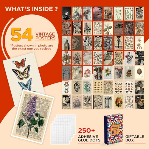CodersParadise Pack of 54 Aesthetic Vintage Wall Collage Kit Posters - 4 x 6 Inches Poster for Wall Decoration - Glue Dots Included-Cardstock - Image 2