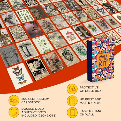CodersParadise Pack of 54 Aesthetic Vintage Wall Collage Kit Posters - 4 x 6 Inches Poster for Wall Decoration - Glue Dots Included-Cardstock - Image 5