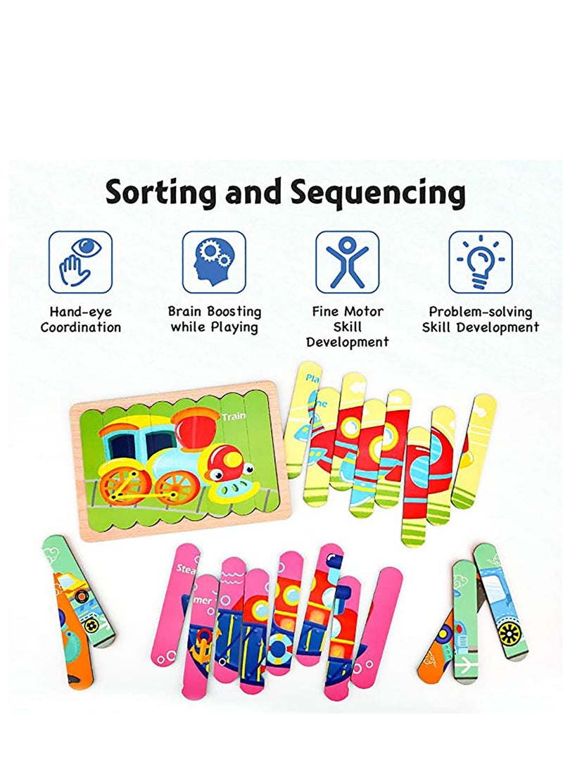 Vehicles Wooden Jigsaw Puzzles Pattern Blocks Sorting and Stacking Toys Peg Puzzle Preschool Montessori Educational Toys for Toddlers Kids Boys Girls Age 3+ Years Old - Image 5