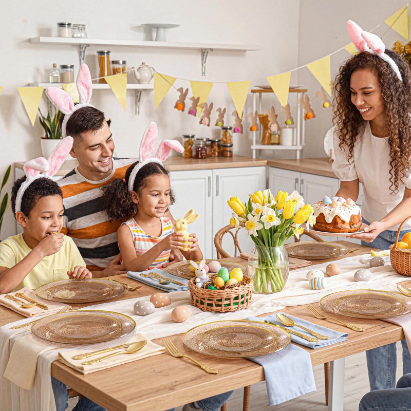 Liacere 60Pcs Brown Plastic Plates - Brown Disposable Plates With Gold Rim, Heavy-duty Amber Plates,Water ripples Party Plates Include 30 Dessert-Platos,30 Dinner-Platos for Party&Easter - Image 3