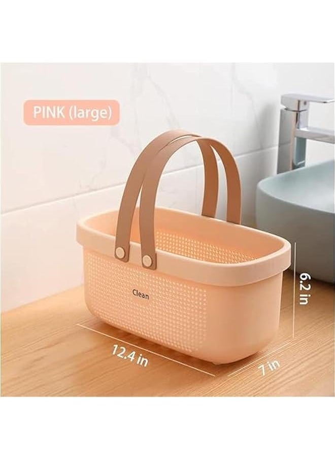 HOOKOR - Cleaning Supplies Caddy,2 Pack Shower Caddy Basket Tote,Plastic Storage Basket with Handle Portable Organizer Basket Bin for Bathroom Kitchen Dorm Room Bedroom Toiletry Laundry Pool Beach (Pink) - Image 1