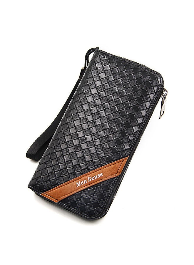 MenBense Classic Braid PU Leather Large Capacity Men Long Wallet Zipper Card Holder Phone Bag for Shopping Business Money Bag 20*10.5*2.5cm - Image 1