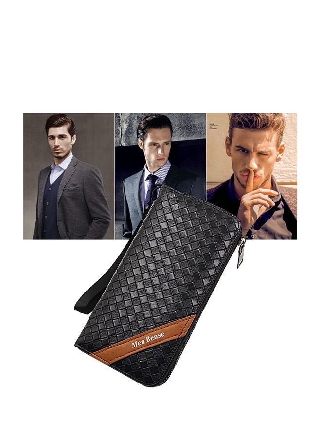 MenBense Classic Braid PU Leather Large Capacity Men Long Wallet Zipper Card Holder Phone Bag for Shopping Business Money Bag 20*10.5*2.5cm - Image 2