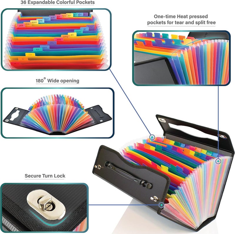 Cnk Accordion File Folders with 36 Pockets Organizer for Document Paper Storage Folder Documents Expanding Binder Folio Pocket Receipt Filing Expandable Files Dividers Labels Letter Durable Handle - Image 4