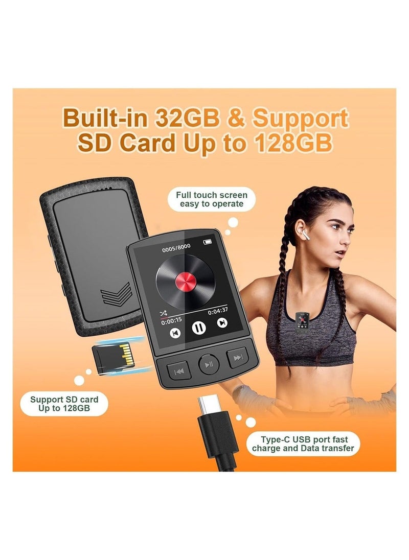 32GB Mp3 Player with Clip, Portable Mp3 Mp4 Music Player with Bluetooth 5.0, 1.8-Inch HD Full Touch Screen, Voice Recorder, High Fidelity Lossless Sound Music Player with HD Speaker - Image 4