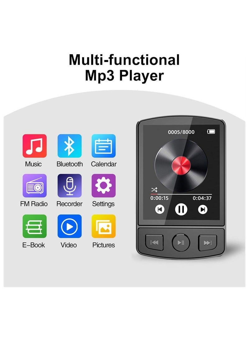 32GB Mp3 Player with Clip, Portable Mp3 Mp4 Music Player with Bluetooth 5.0, 1.8-Inch HD Full Touch Screen, Voice Recorder, High Fidelity Lossless Sound Music Player with HD Speaker - Image 2