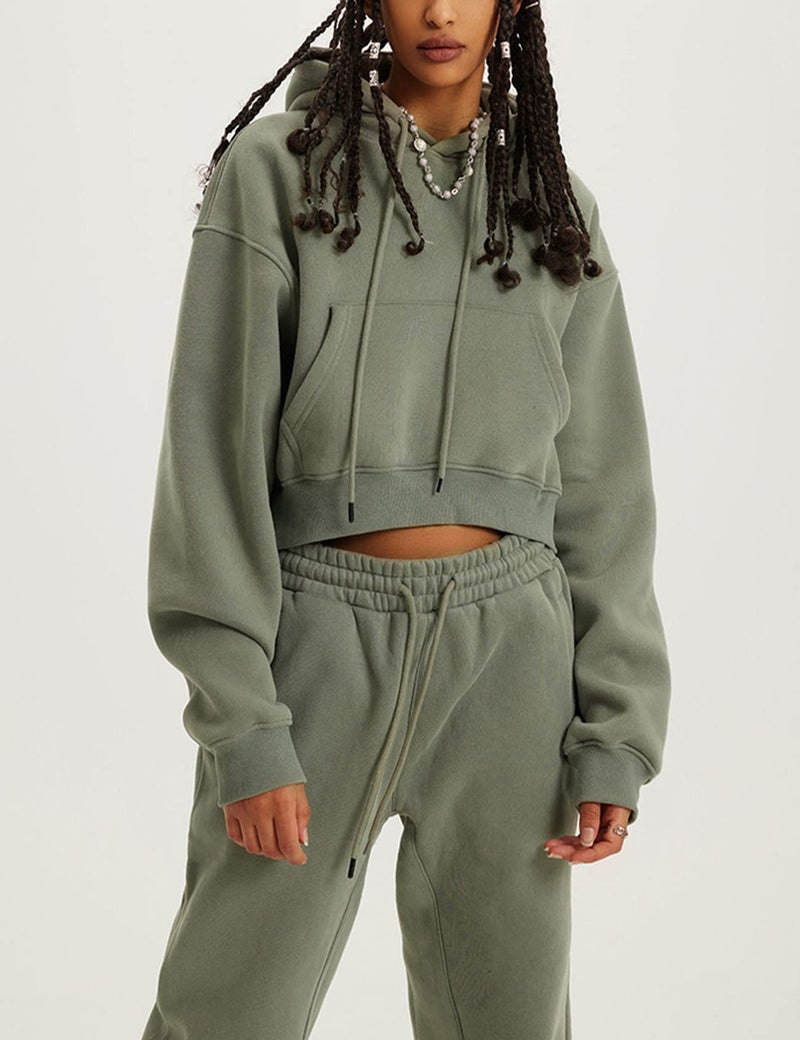 Eisctnd Women Fleece 2 Piece Tracksuits Fall Winter Sweatshirt Jogger Pants Matching Lounge Sets Thick Sweatsuits Pockets(GreyGreen-M) - Image 2