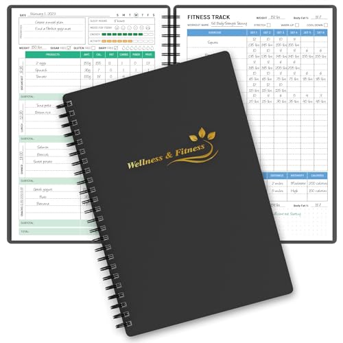 snootion Wellness Planner Fitness Log Daily Diet Health Journal with Weight Loss Wellness Journal Notebook for Tracking Fitness Sleep Nutrition Meal Habits A558 x 86 inch Black Golden - Image 1