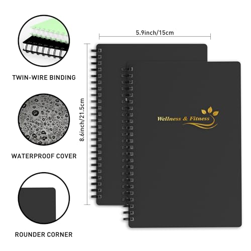 snootion Wellness Planner Fitness Log Daily Diet Health Journal with Weight Loss Wellness Journal Notebook for Tracking Fitness Sleep Nutrition Meal Habits A558 x 86 inch Black Golden - Image 3