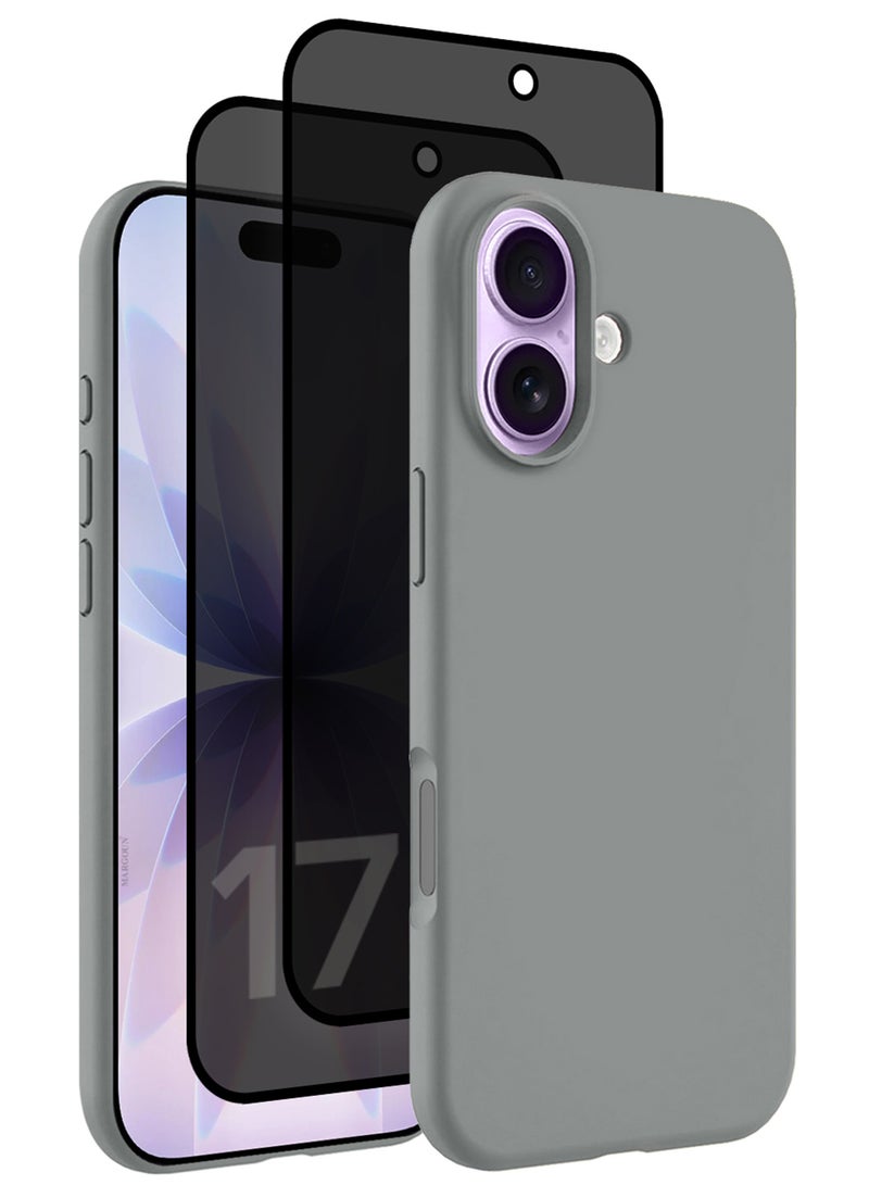 CATANES 3 Packs Silicone Protective Phone Case for iPhone 17 - Soft Anti-Scratch Microfiber Lining Ultra Slim Drop Protection Phone Cover with Two Privacy Screen Protectors - Light Grey - Image 1