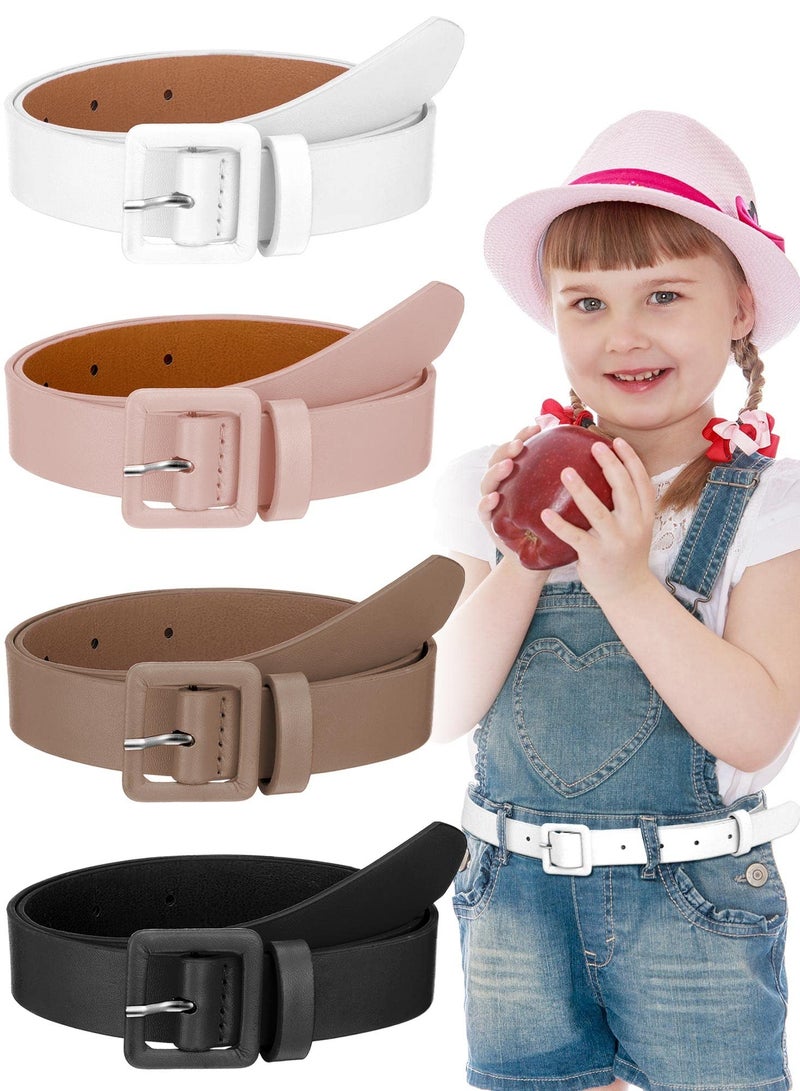 Kids Leather Belts for Girls, 4 Pcs Cute Toddler Skinny Belts with Buckle, Faux Leather Waist Belts for Jeans - Image 1