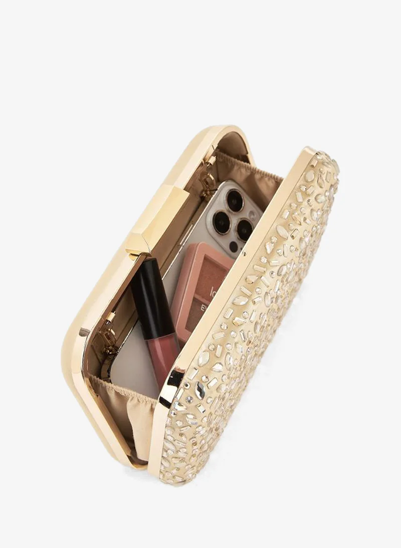 Flora Bella By Shoexpress GOLD Floral Bella Embellished Clutch with Chain Strap for Women | Best Price UAE