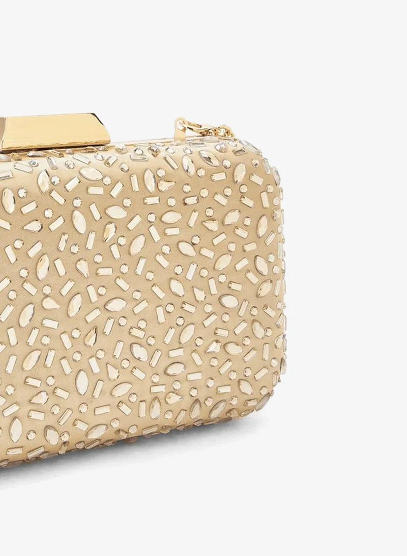 Flora Bella By Shoexpress GOLD Floral Bella Embellished Clutch with Chain Strap for Women | Best Price UAE