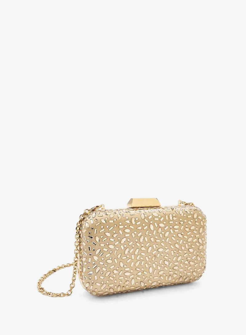 Flora Bella By Shoexpress GOLD Floral Bella Embellished Clutch with Chain Strap for Women | Best Price UAE