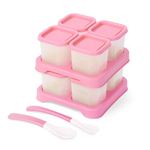 Matyz 8Pack Baby Food Storage Containers Freezer Safe BPA Free Pink 4 OZ Each Solid Food Storage Containers Baby Stackable Baby Food Containers with Lids Baby Food Freezer Storage Tray 4 Oz