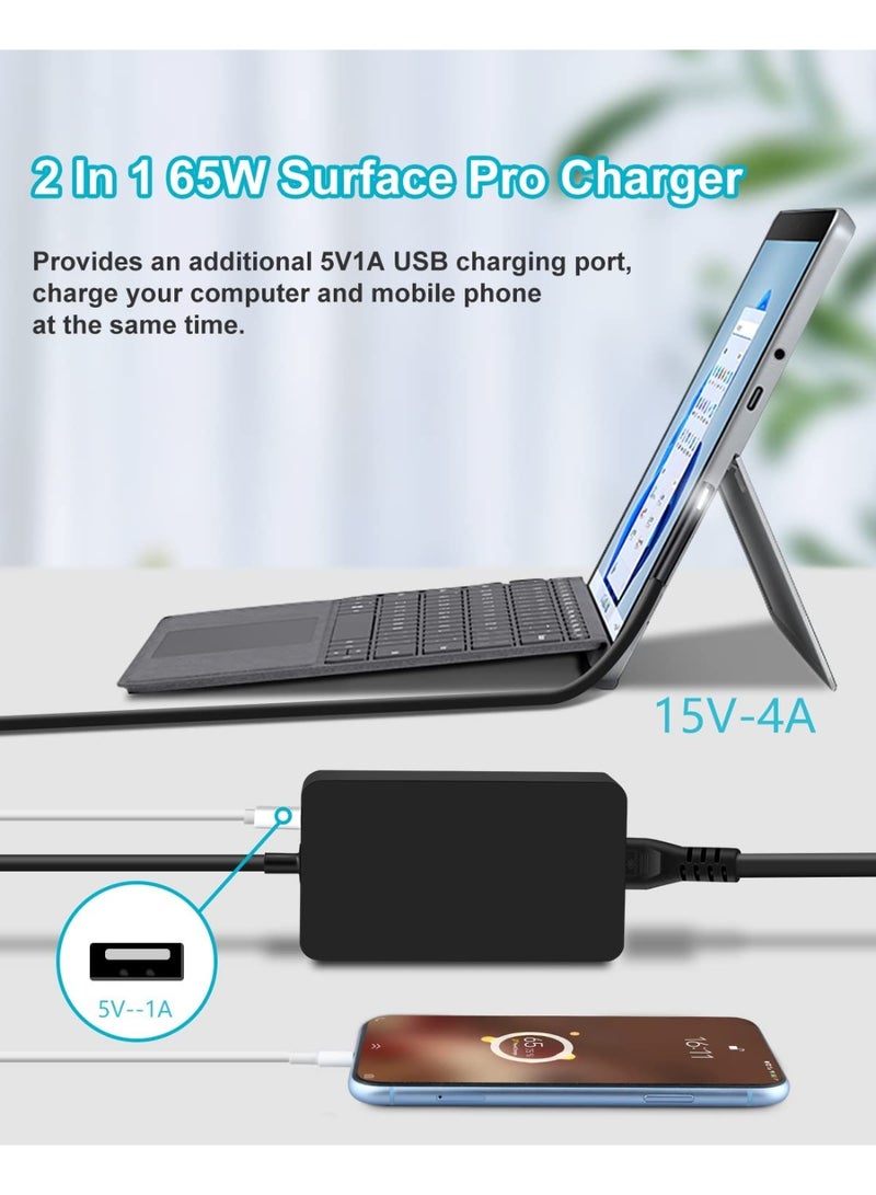 Surface Pro Laptop Charger 65W Power Adapter for Microsoft Surface Pro 3/4/5/6/7/8/9/X/10/11/12, Windows Surface Laptop 7/6/5/4/3/2/1, Surface Book 3/2/1, Surface Go Tablet - Image 3