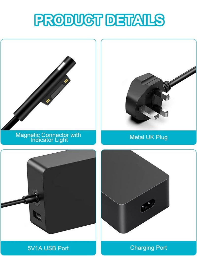 Surface Pro Laptop Charger 65W Power Adapter for Microsoft Surface Pro 3/4/5/6/7/8/9/X/10/11/12, Windows Surface Laptop 7/6/5/4/3/2/1, Surface Book 3/2/1, Surface Go Tablet - Image 4