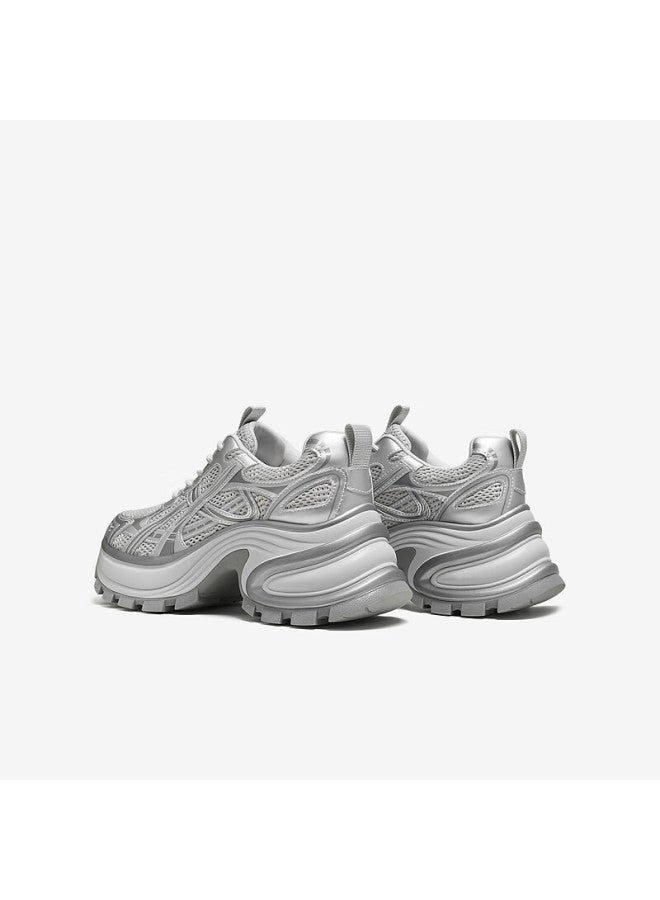 Tata Women's Thick Sole Fashion Casual Platform Dad Sneakers Gray/silver Size 39 - Image 2