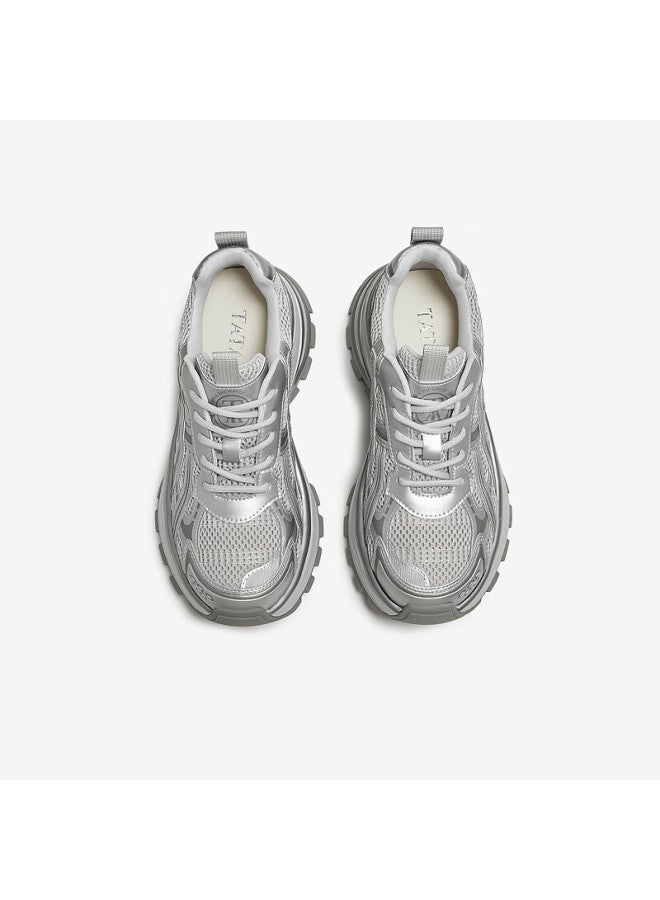 Tata Women's Thick Sole Fashion Casual Platform Dad Sneakers Gray/silver Size 39 - Image 3