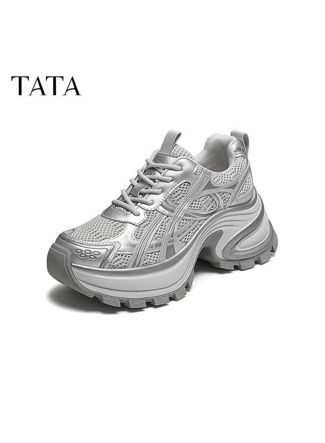 Tata Women's Thick Sole Fashion Casual Platform Dad Sneakers Gray/silver Size 39 - Image 1