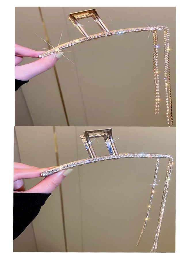 ZCM-HAPPY Women Tassel Hair Claw Rhinestone Chain Fashion Crab Elegant Shark Clip Barrette Headdress Hairpin - Image 1