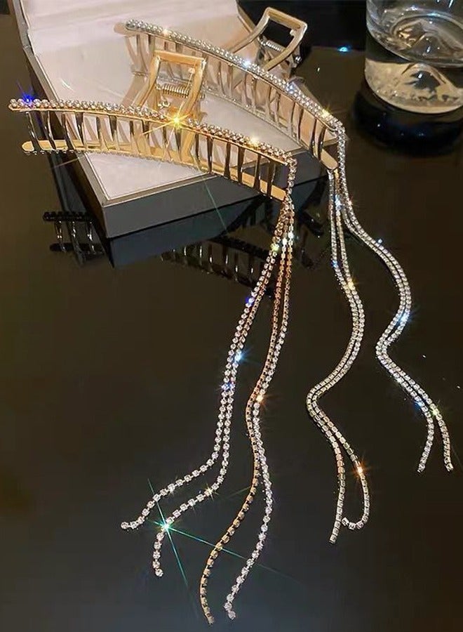 ZCM-HAPPY Women Tassel Hair Claw Rhinestone Chain Fashion Crab Elegant Shark Clip Barrette Headdress Hairpin - Image 3