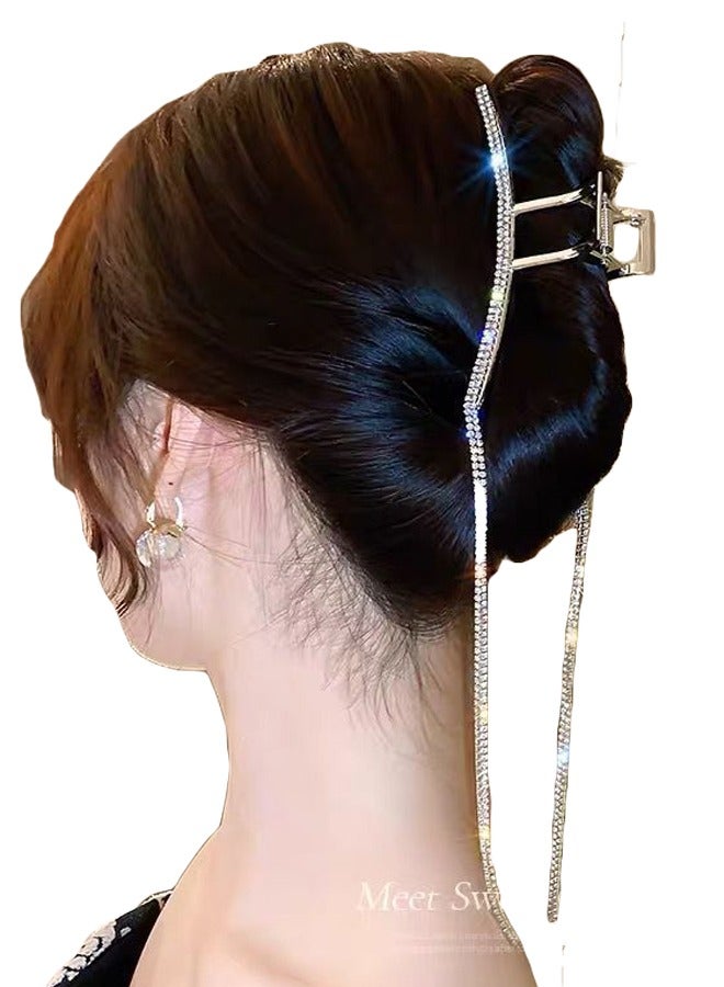 ZCM-HAPPY Women Tassel Hair Claw Rhinestone Chain Fashion Crab Elegant Shark Clip Barrette Headdress Hairpin - Image 5