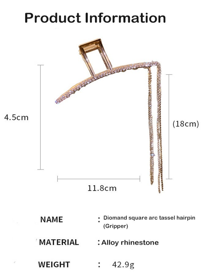 ZCM-HAPPY Women Tassel Hair Claw Rhinestone Chain Fashion Crab Elegant Shark Clip Barrette Headdress Hairpin - Image 2