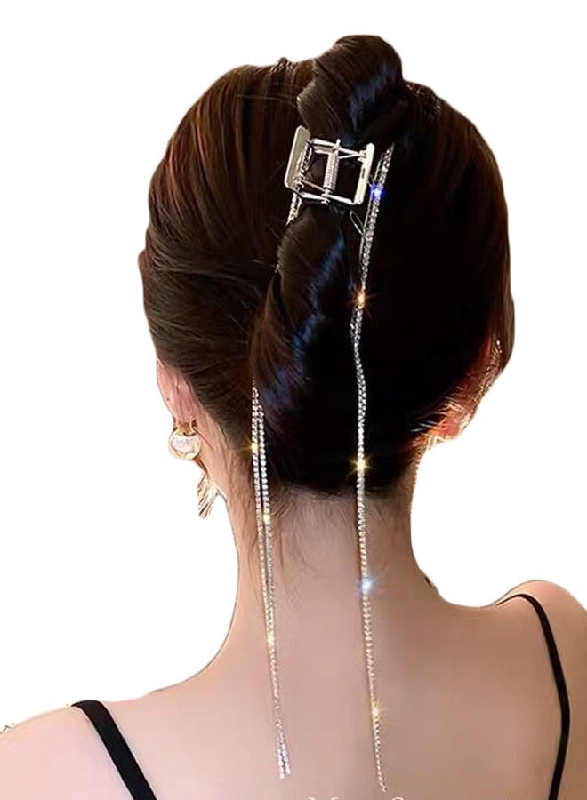 ZCM-HAPPY Women Tassel Hair Claw Rhinestone Chain Fashion Crab Elegant Shark Clip Barrette Headdress Hairpin - Image 4
