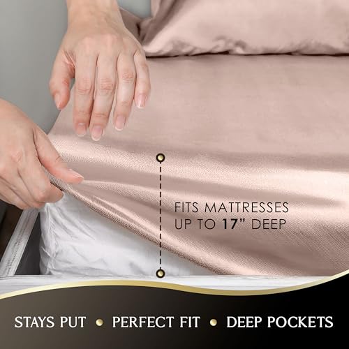 Martex Elegance 4-Piece Rose Gold Satin Sheets - Full Size Luxury Hotel Quality Set - Silky Soft & Smooth - Image 5